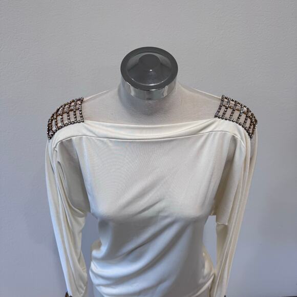 Jadore Y2K Vintage Dolman Open Sleeve Mini Dress Rhinestone Cream Small READ - Picture 4 of 11